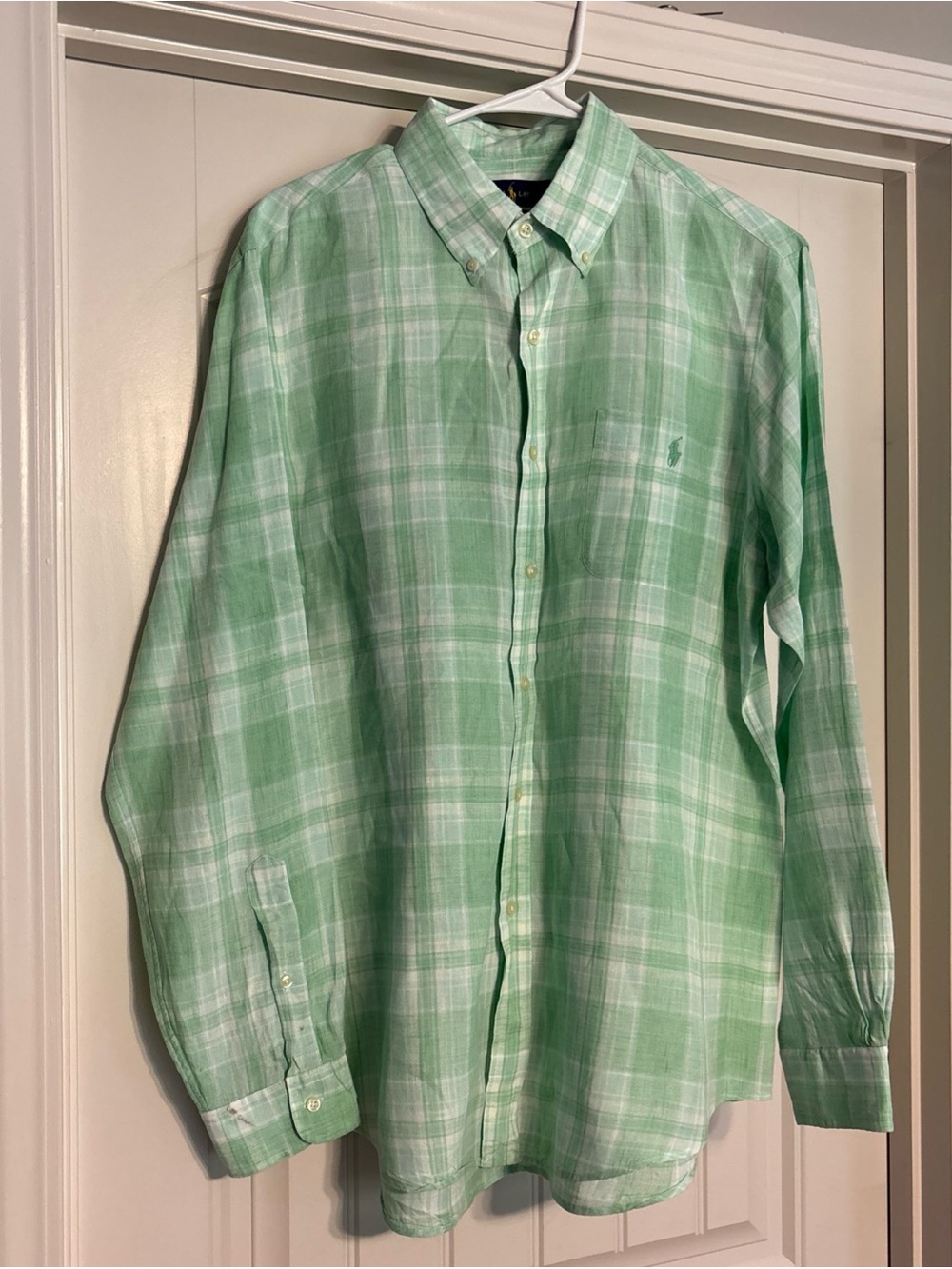 Ralph Lauren linen Green Plaid Button-Down Shirt men’s large